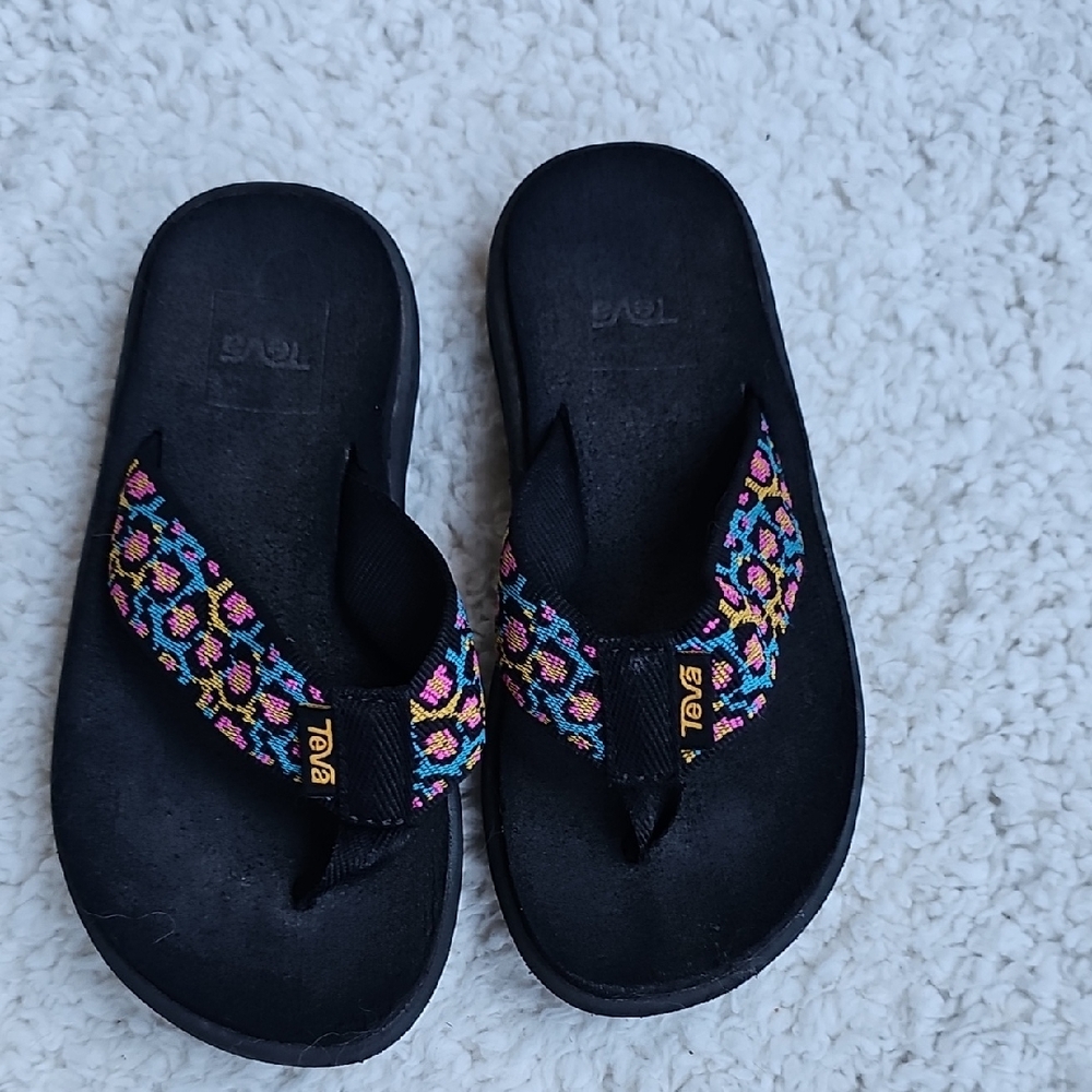 Teva Black Flip-Flops with Multicolor Design